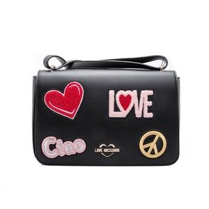 LOVE MOSCHINO - ECOLEATHER BAG WITH PATCHES - BLACK